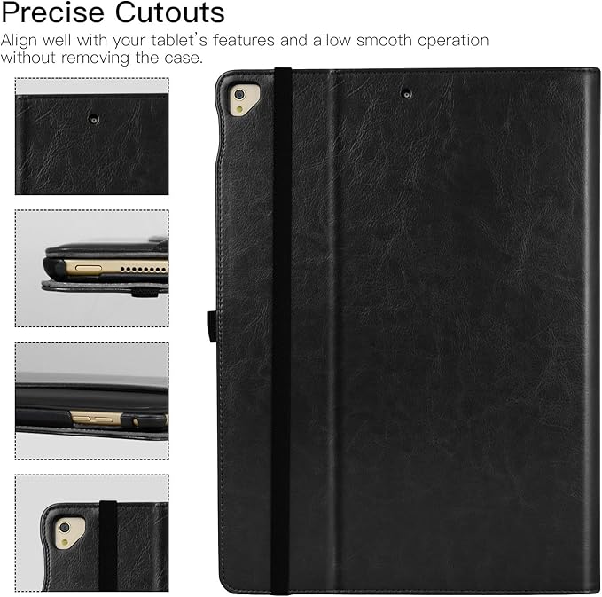 Ztotop Case for iPad Pro 12.9 inch 2017/2015 (Old Model, 1st & 2nd Gen), Premium Leather Folding Stand Folio Cover with Auto Wake/Sleep, Document Card Slots and Multiple Viewing Angles, All Black