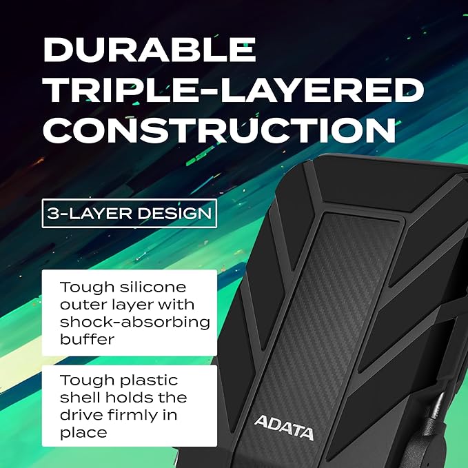 ADATA HD710 Pro - 2 TB External Hard Drive - Shockproof, Waterproof & Dustproof - Durable Storage - For Gamers, Students & Professionals - Mac, PC & Linux Compatible - Black - AHD710P-2TU31-CBK