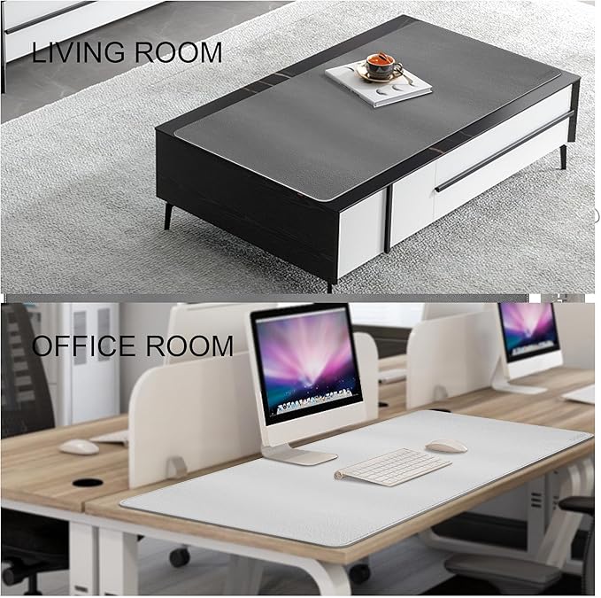 Chihein 47" x 20" PU Leather Desk Mat (Gray/White), Dual Sided Desk Pad, Waterproof Computer Desk Bottle for Gaming, Office, Home