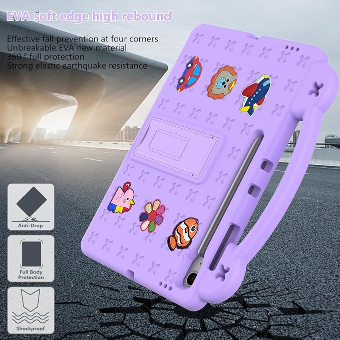AKABEILA Compatible with Samsung Galaxy Tab A11 2025 Tablet Case, Kids Friendly Universal Lightweight Shockproof Protective Case with Shoulder Strap & Stand Handle Light Purple