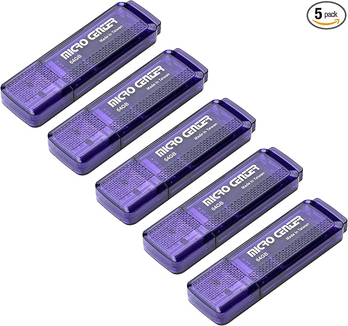 Micro Center SuperSpeed 5 Pack 64GB USB 3.0 Flash Drive Gum Size Memory Stick Thumb Drive Data Storage Jump Drive (64G 5-Pack)
