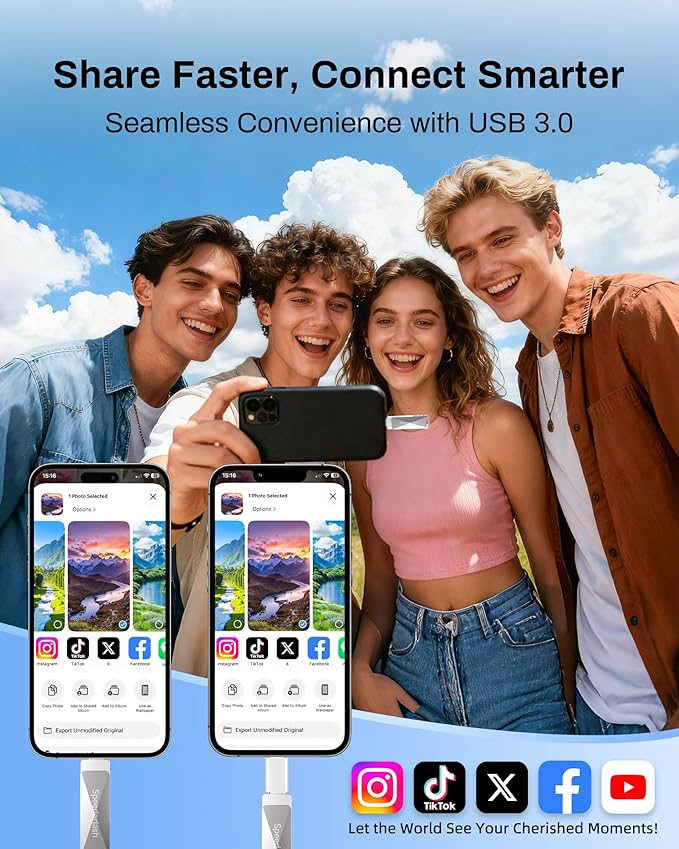 64GB USB 3.0 Flash Drive, Speederlash Dual USB A & Type-C Thumb Drive, 200MB/s Read Speed, Swivel Metal Housing 2-in-1 Memory Stick for Android Phones, Tablets, Laptops, and PCs