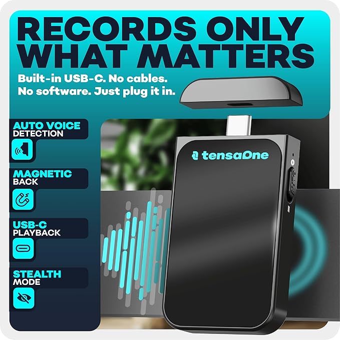 Voice Activated Recorder – Mini Audio Recording Device with Magnetic Mount, Small Portable Digital Recorders, Microphone Devices with AI Smart Noise Reduction, Wireless Sound, 128GB–9000 hrs