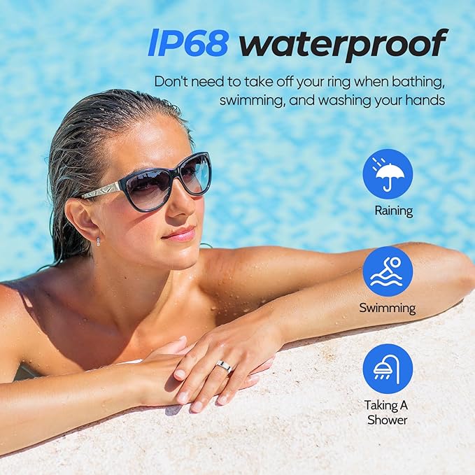 BIEMHA IP68 Waterproof Smart Ring - Fitness & Health Tracker with Sleep/Exercise Monitoring, Unisex for Women Men, iOS & Android Compatible, Long Lasting Battery Life, No Subscription (Silver, 7)