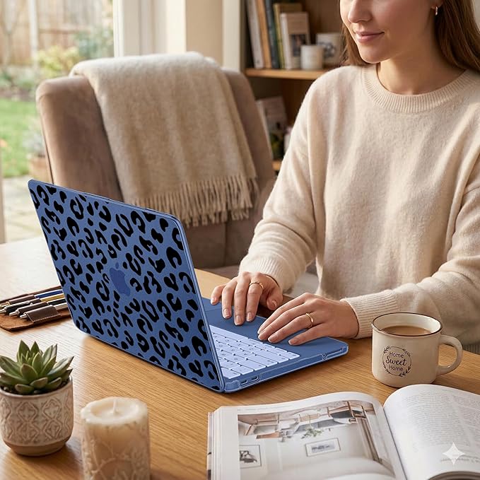 DONGKE for MacBook Neo 13 inch Case 2026 (Model A3404), Artistic Leopard Pattern Ultra Slim Frosted Matte Hard Shell, Anti-Scratch & Fingerprint Resistant Cover, Leopard Indigo