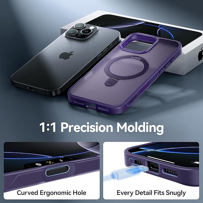 CASEKOO Ultra-Magnetic Stand for iPhone 16 Pro Case [Military Drop Protection] [Compatible with MagSafe] Shockproof Translucent Matte Slim Ring Holder Case for iPhone 16 Pro 6.3", Purple