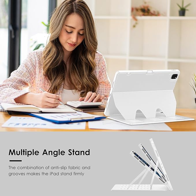 VIKESI Case for iPad Pro 12.9 6th / 5th / 4th / 3rd Generation Case 2022/2021/2020/2018,Multiple Angles Magnetic Stand Cover,Shockproof Soft Back,Pencil Holder,and Auto Sleep/Wake,White
