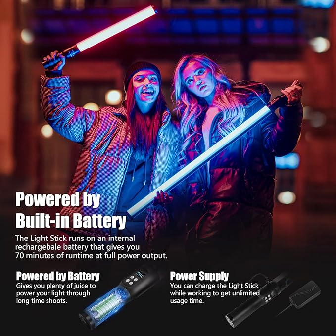 Mettlelite LS800P RGB Pixel LED Light Stick, Handheld Full Color RGBWW Continuous Output 3.2 ft with APP Control, 2800K-8000K, Customizable Pixel Light Effect, CRI97+ TLCI98+ Rechargeable Video Light