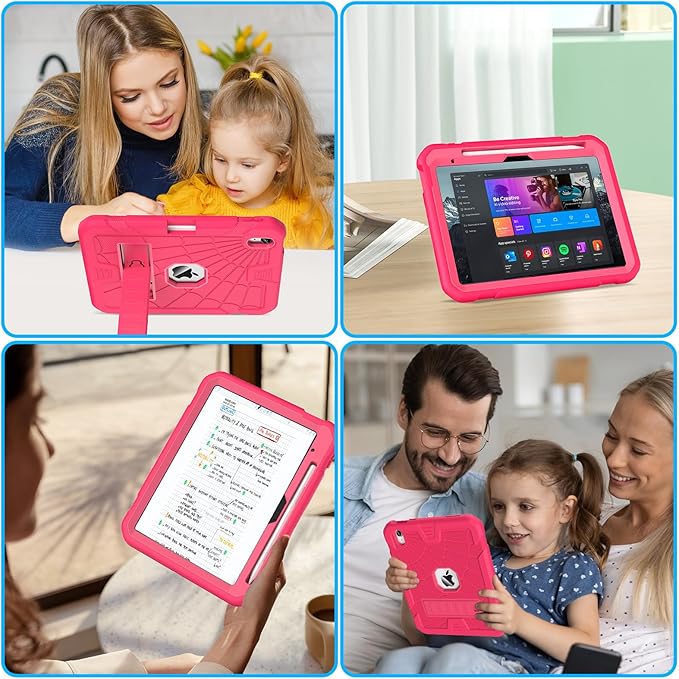 SIBEITU for iPad A16 Case 11th Generation 11-inch 2025 & iPad 10th Generation 10.9-inch 2022, Shockproof Rugged Military Grade Protective Hard 10 Cover Built-in Kickstand for Women & Girls, Hot Pink