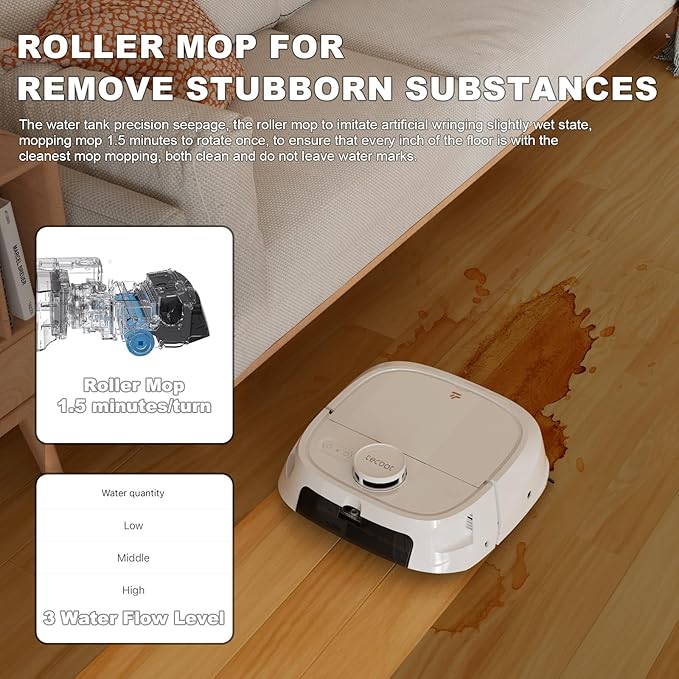 TECBOT Robot Vacuum and Mop (M1 Pro) - LiDAR Robotic Vacuums Cleaner for Home with Pet Hair, Carpet, Hardwood Floors, Auto Smart Mopping, Self Cleaning, Avoids Obstacles, Voice Control, White