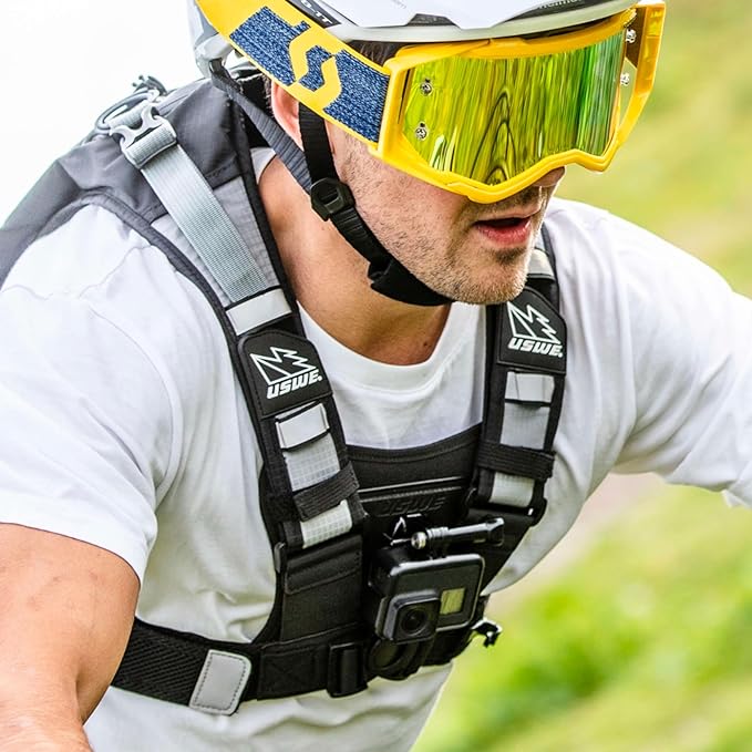 USWE Action Camera Harness - Compatible with All Bounce-Free Backpacks, Keeps GoPro Cameras Steady, Front Mounted on Chest Harness (NDM 1, XXL)