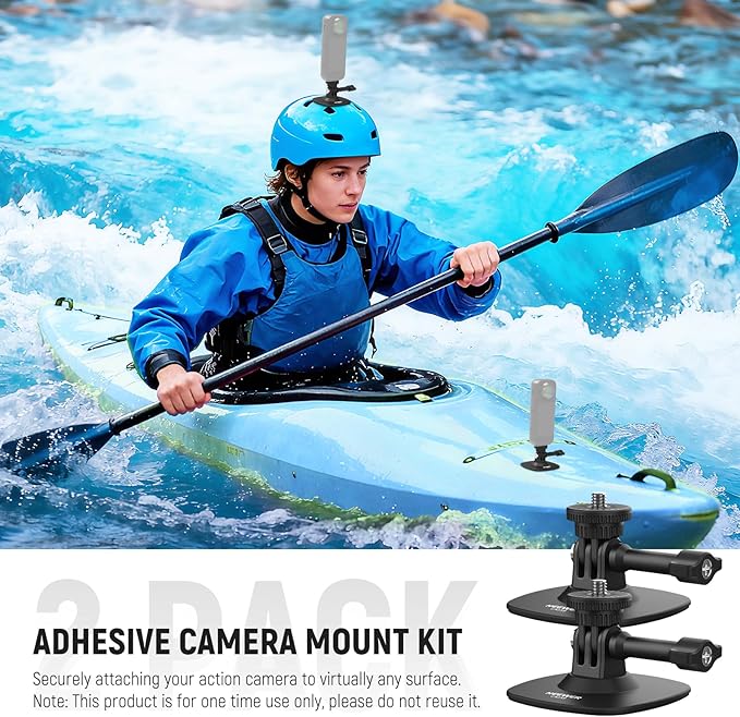NEEWER Adhesive Mount 2 Pack Compatible with Insta 360 GoPro DJI AKASO Action Camera, 180° Flexible Car Helmet Holder Base Adapter for POV Video Recording Live Streaming, for 1/4" Accessories, CA159