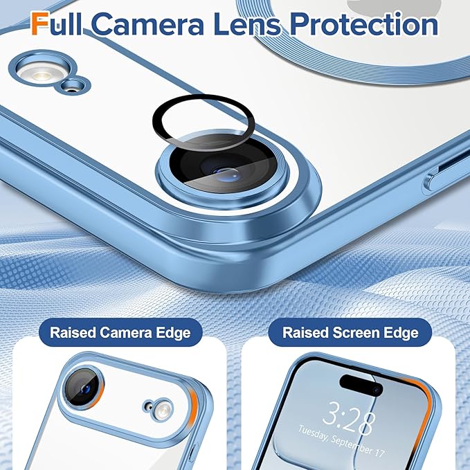 Hython Magnetic Clear for iPhone Air Case with Camera Lens Protector [Compatible with MagSafe] Luxury Plating Edge Slim Soft TPU Cover Protective Phone Case for iPhone Air 6.5", Matte Light Blue