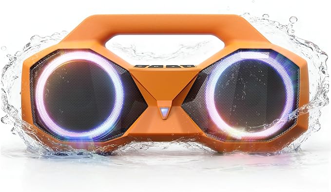 OZJ Bluetooth Speaker 80W(Peak) Loud with Bass, 20H Playtime, IPX7 Waterproof, RGB Lights, TWS, Large Portable Wireless Speakers for Outdoor, Home, Party, Pool, Beach, Tailgating, Gym, Work (Orange)