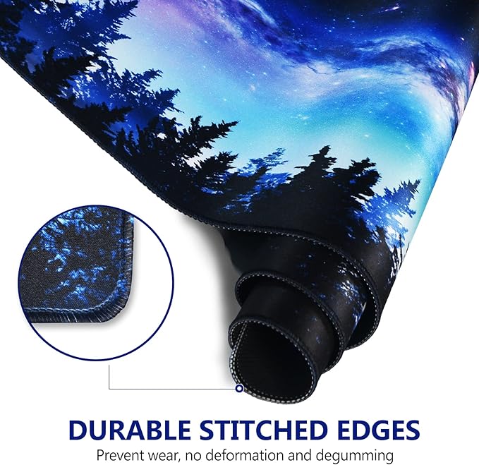AIMSA Extended Gaming Mouse Pad, XL Large Keyboard Mouse Mat Desk Pad with Stitched Edges, Durable Non-Slip Base Mousepad for Home Office Work, 35x15.7inch, Forest Moon Sky