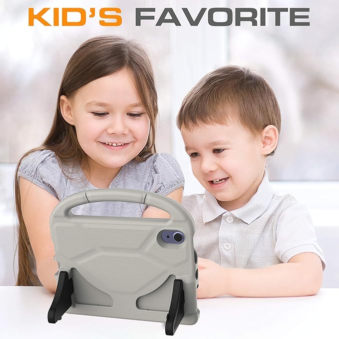 Kids Case for iPad mini 7 (A17 Pro) 2024/ Mini 6 2021, iPad mini 7th/6th Generation Case with Screen Protector - Shockproof with Handle Stand Protective Cover for iPad 8.3 Inch, Light Gray