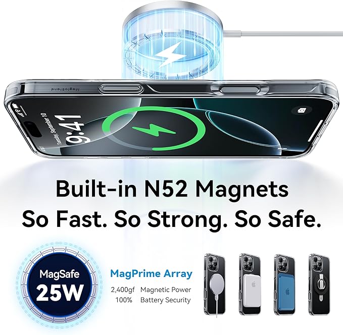 CASEKOO Ultra Magnetic Stand for iPhone 16 Pro Case Clear [Compatible with MagSafe] [16FT Military-Grade Protection] Transparent Slim Phone Ring 16 Pro Phone Cover 6.3 inch, Clear