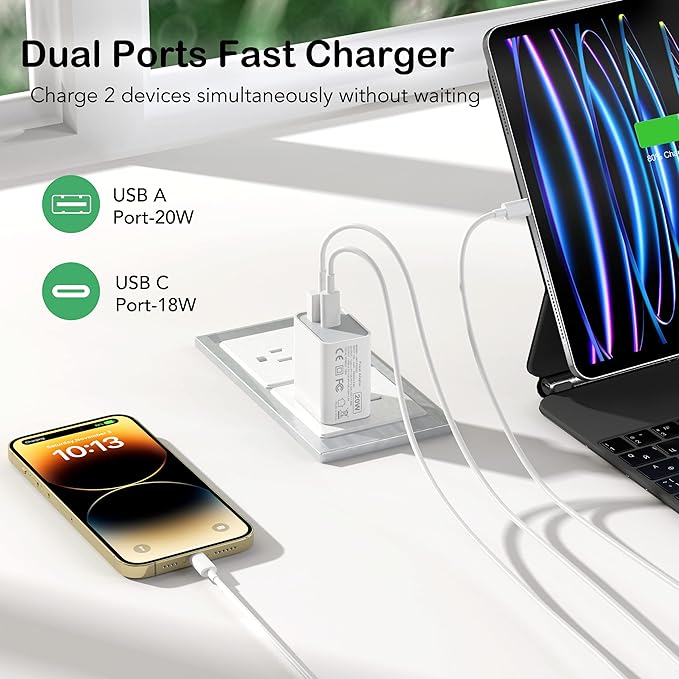 [2Pack] 40W USB C Charger Block, Fast Charge Cube Powered Multi-Port Wall Plug Power Adapter Type C Brick for iPhone 17/16/16 Pro Max/15/15 Pro Max/14/14 Pro Max/13/12/iPad, Motorola, LG,PS5, Huawei
