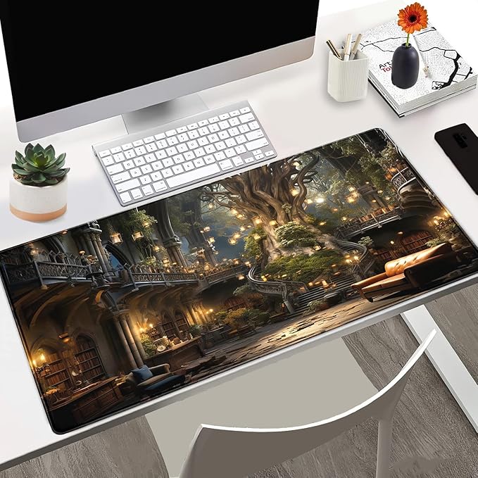 Dark Academia Bookish Desk Mat Adventure Dreams Extended Mousepad Large Gaming Mousepad Black Extended Mouse Pad XXL Laptop Computer Mouse Keyboard Mat 31.5 x 15.7