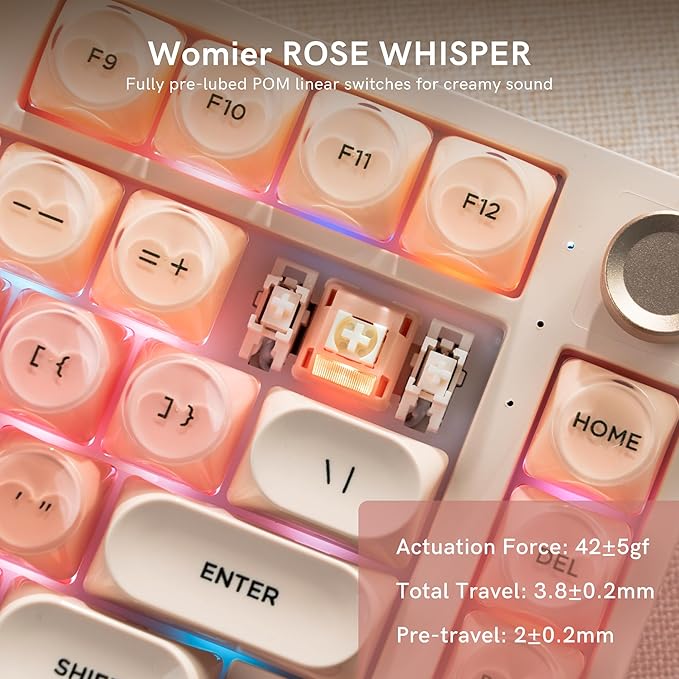 COSTOM WK75 75% Wireless Gaming Mechanical Keyboard,BT5.0/2.4GHz/USB-C, Hot Swappable Pre-lubed Custom Linear Switches,Gasket Structure,RGB Backlit Keyboard for PC/Laptop/Xbox/PS4/PS5 (Pink)