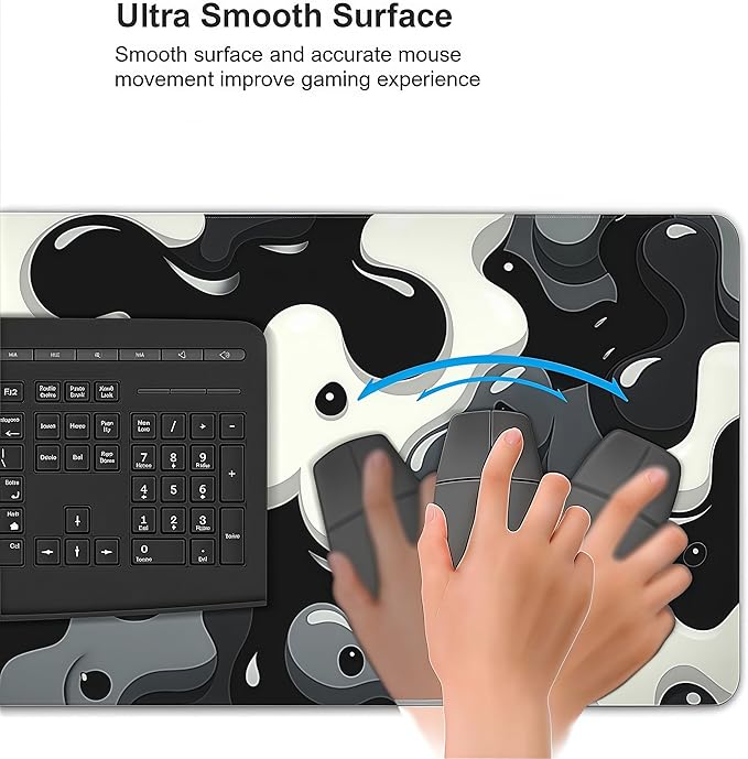 Extra Large Mouse Pad, Black and White Minimalist Pattern, 31.5 x 15.7 Inches, Rubber, Rectangular Desk Protector with Non-Slip Backing