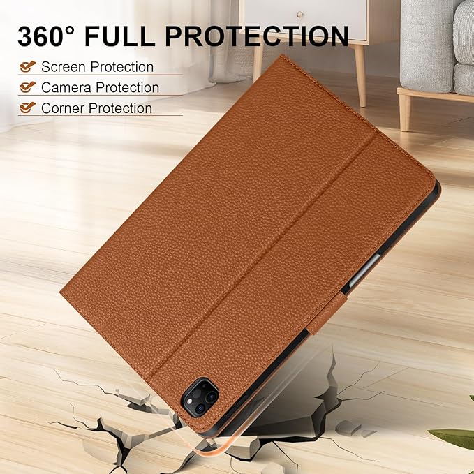 Genuine Leather Case for iPad Pro 11 Inch 4th/3rd/2nd/1st Generation 2022/2021/2020/2018 | with Pencil Holder and Adjustable Stand, Magnetic Closure, Auto Wake/Sleep Cover | Brown