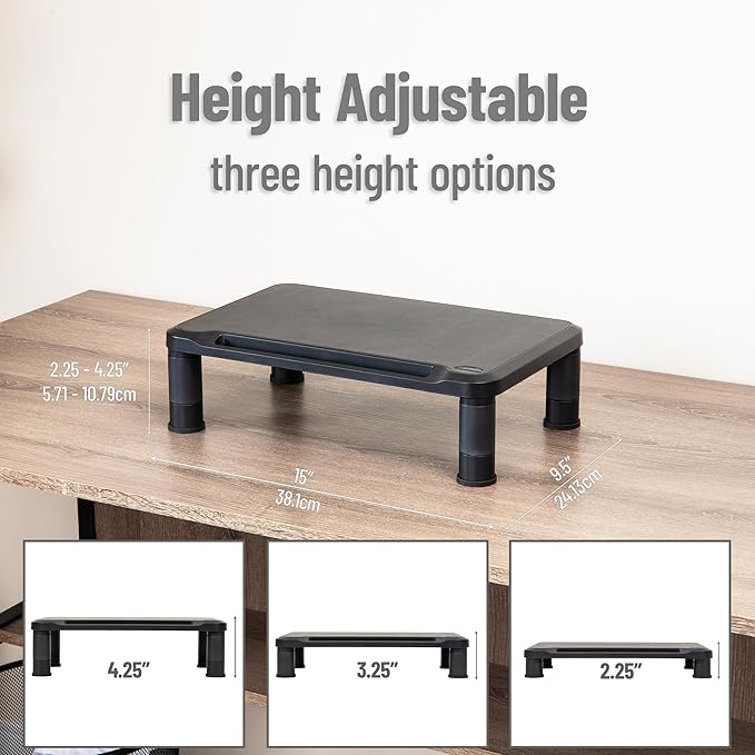 Mind Reader Monitor Stand, Height Adjustable, Laptop, Computer, Riser, Office, Set of 2, Black