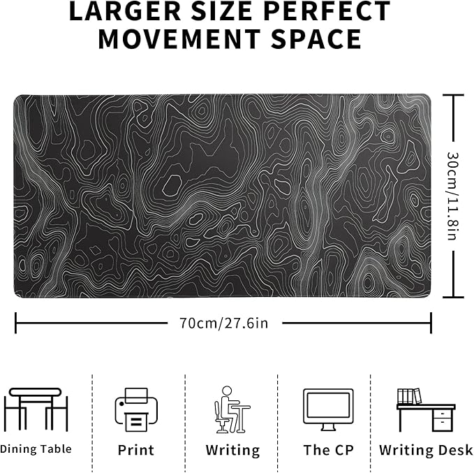 Topographic Contour Extended Big Mouse Pad Large,Gaming Mouse Pad Desk Pad,27.6x11.8 Inch Long Computer Keyboard Mouse Mat Mousepad with 3mm Non-Slip Base and Stitched Edge for Gaming and Office