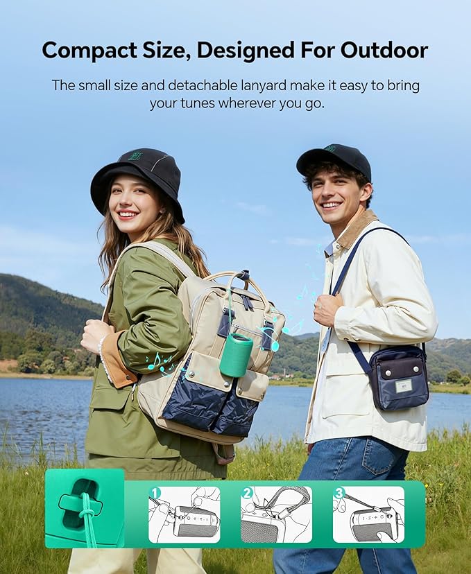 Portable Bluetooth Speaker Beach Essentials: Powerful Crystal Clear Sound/Dynamic Light/IPX5 Waterproof/All Day Playtime/Wireless BT 5.3/TWS Paring, Dad Gifts, Outdoor|Travel|Camping|Pool Accessories