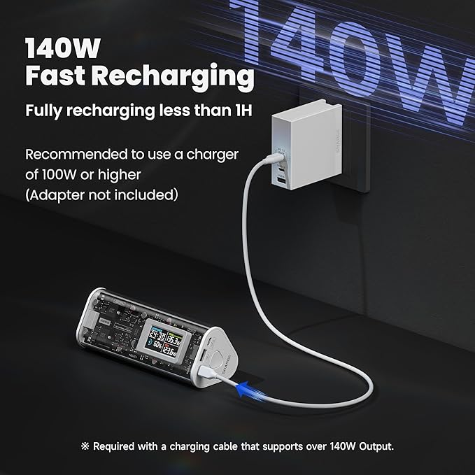 SHARGEEK 170 Power Bank, 170W Total 24,000mAh High Capacity Portable Charger with Smart Display, IP66 140W PD3.1 Battery Pack for Laptop iPhone 17/16/15 Galaxy S26/ Google Pixel MacBook, Steam Deck