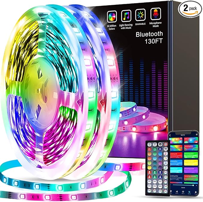 Tenmiro Led Strip Lights 130ft (2 Rolls of 65ft) Smart Light Strips with App Control RGB Led Lights for Bedroom，Music Sync Color Changing Lights for Room Party