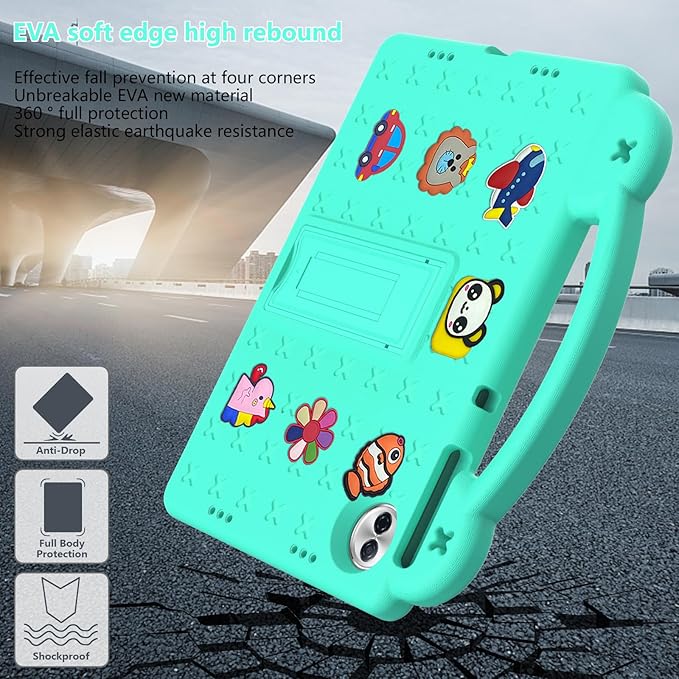 AKABEILA Compatible with Honor Pad 10 2025 12.1 inch Tablet Case, Kids Friendly Universal Lightweight Shockproof Protective Case with Shoulder Strap & Stand Handle Mint Green