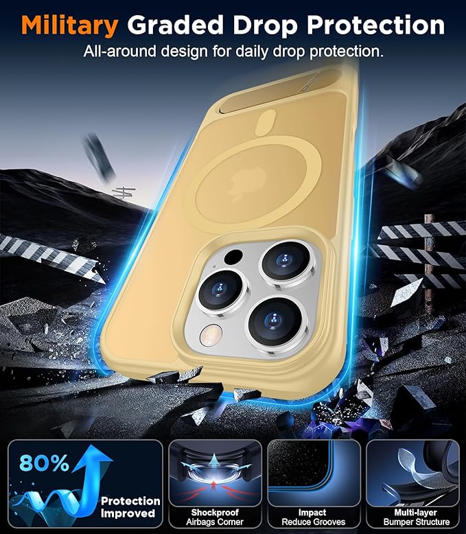 Magnetic Compatible with iPhone 16 Pro Max Case, [Built-in Invisible Kickstand][Compatible with MagSafe][Military Grade Shockproof] Slim Translucent Matte Phone Case for iPhone 16 Pro Max 6.9"