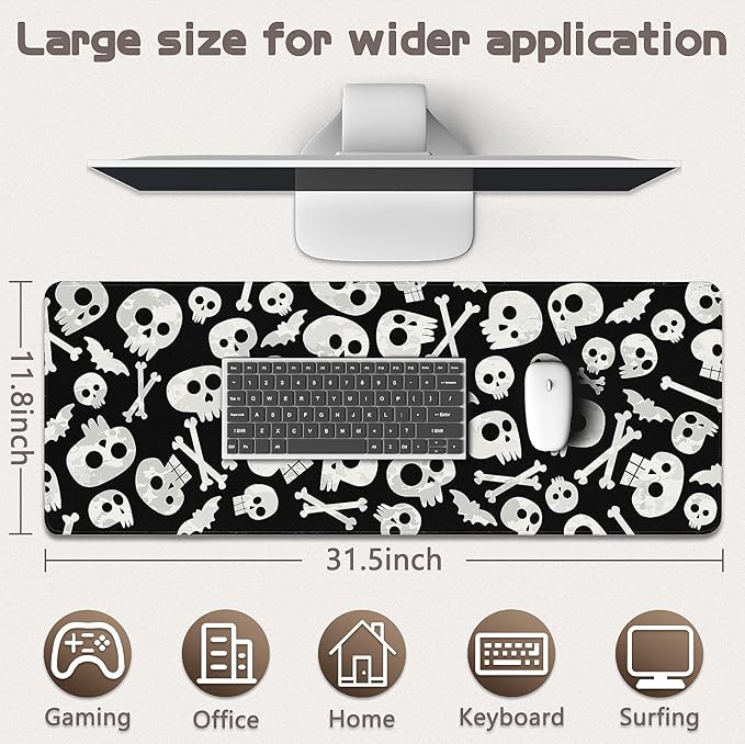 Gaming Mouse Pad - (31.5"×11.8") Skull Large Mouse Pads for Desk - Desk Mat for Keyboard and Mouse with Non-Slip Base, Desks Pad Matfor Game/Office & Home
