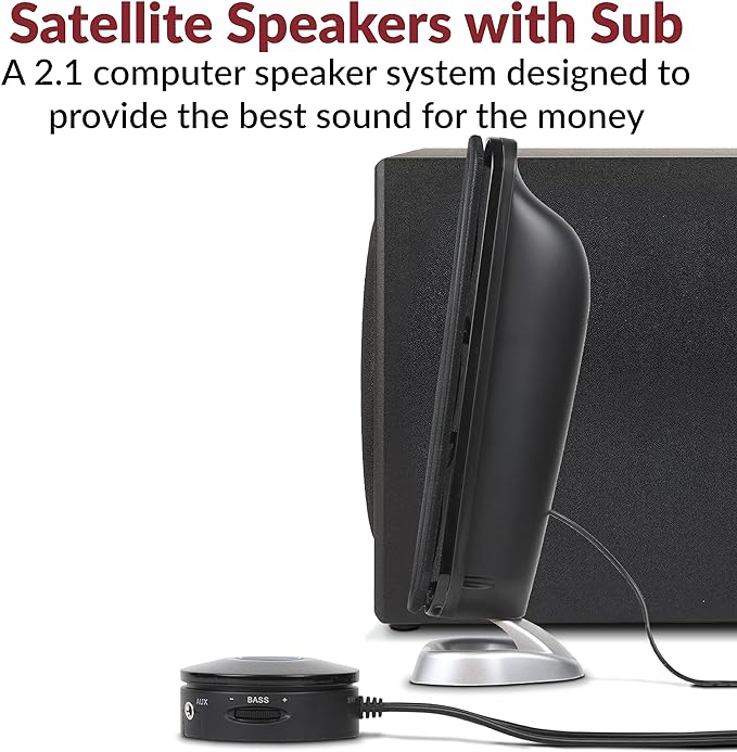 Cyber Acoustics CA-3908 2.1 Multimedia Speaker System with Subwoofer, 92 Watts Peak Power, Deep Bass, Perfect for Music, Movies, and Games on Desktops, Laptops, Consoles