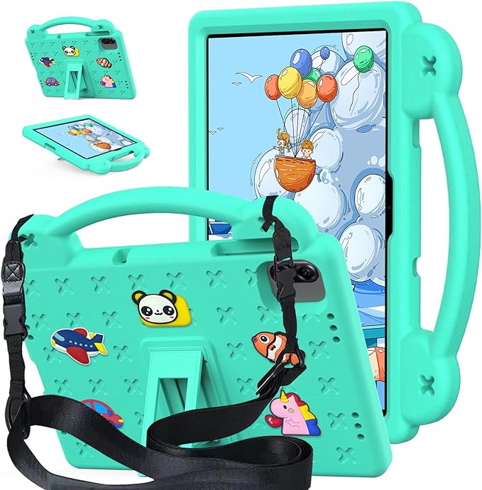 AKABEILA Compatible with Honor Pad X8a 2024/Infinix Xpad 11 inch 2024 Tablet Case, Kids Friendly Universal Lightweight Shockproof Protective Case with Shoulder Strap & Stand Handle Mint Green