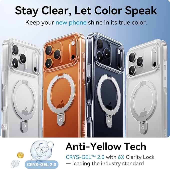 CASEKOO Ultra Magnetic Stand for iPhone 17 Pro Max Case Clear [Compatible with MagSafe] [16FT Military-Grade Protection] Transparent Slim Phone Ring 17 Pro Max Phone Cover 6.9 inch, Clear