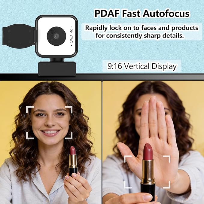 4K USB Webcam with Dual Microphones, 9X Hybrid Zoom, Auto Light Correction, 86° Wide Angle for Video Conferencing, Live Streaming, Remote Work, Compatible with PC Desktop Laptop