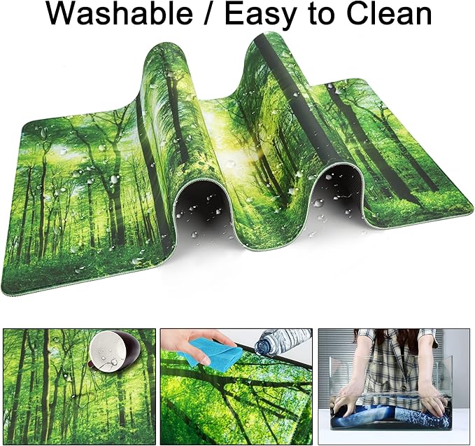 Desk Mat,Large Mouse Pad 35''×15.6'' XXL Extended Gaming Mouse Pad Mat with Non-Slip Base Stitched Eges Mousepad for Computer,Office,Keyboard and Laptop - Green Forest