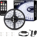 20ft LED Strip Lights with Remote, 6500K Daylight White Dimmable Tape Lights, 12V 360 LEDs 2835 Strong Adhesive Rope Lights for Cabinet Kitchen Ceiling Closet Vanity Mirror Stairway Basement