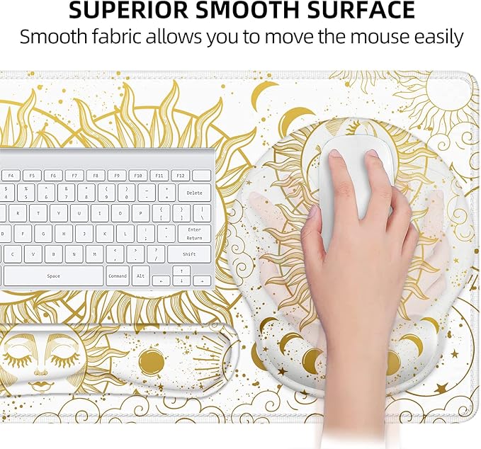 LATEEFAH Mouse Pad with Wrist Rest, Large Mouse Pad, Ergonomic Gaming Desk Pad Keyboard Wrist Rest Set, 4-in-1 Desk Mat Keyboard Mat for Home, Office