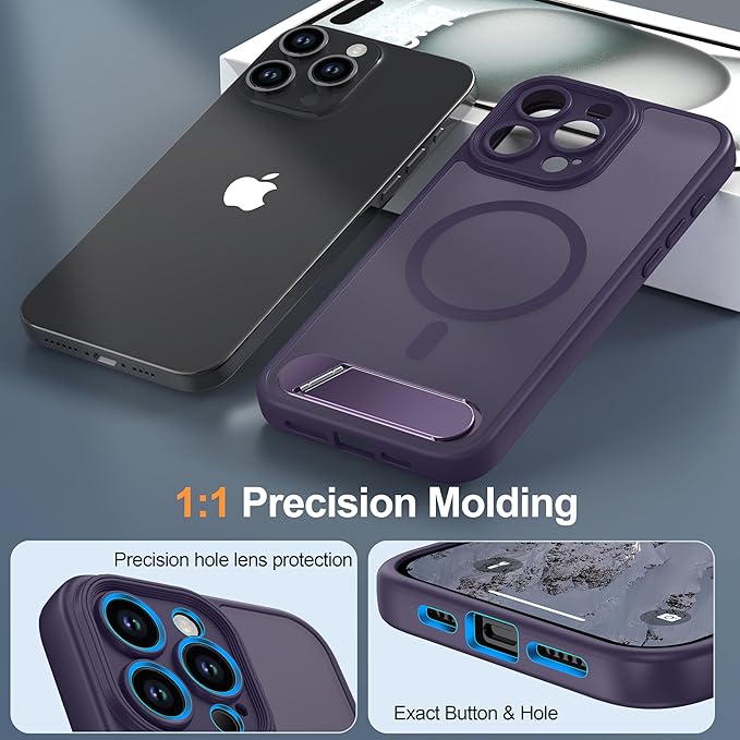 Magnetic Compatible with iPhone 15 Pro Max Case, [Built-in Kickstand][Full Camera Protection][Compatible with MagSafe][Anti-Fingerprint] Shockproof Phone Case for iPhone 15 Pro Max 6.7",Purple