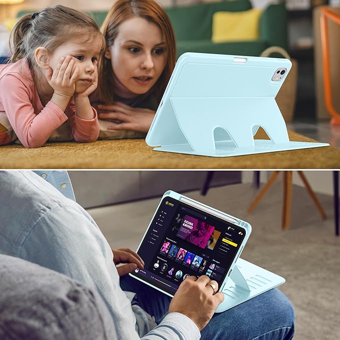 VIKESI Case for iPad Pro 11 inch (M5/M4) 2025/2024,Multiple Angles Stand Cover,Soft Back,Pencil Holder,and Auto Sleep/Wake,Ice Blue