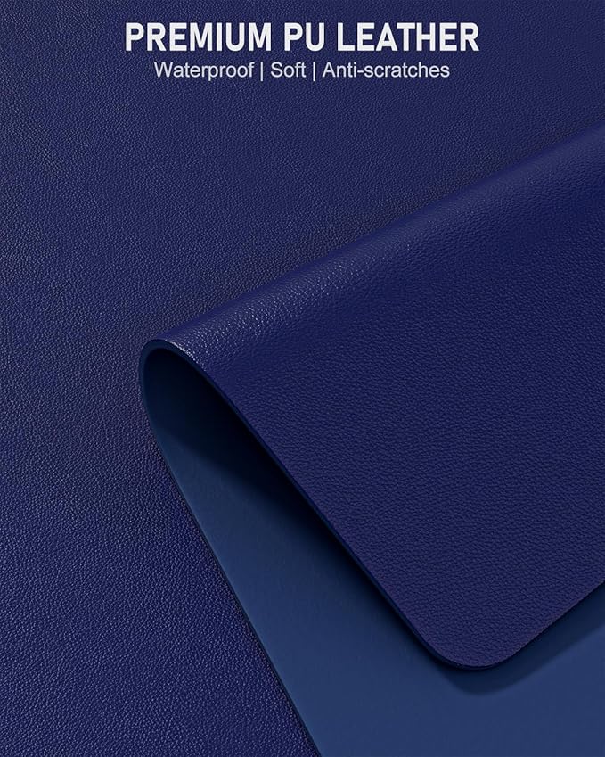 Desk Pad, 35.5" x 17" PU Leather Non-Slip Desk Mat Large Mouse Pad for Desktop, Waterproof Laptop Computer Writing Mat for Office, Home, Work, Gaming, Violet Blue