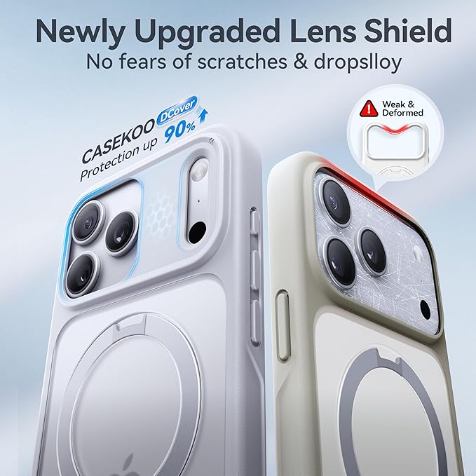 CASEKOO Ultra-Magnetic Stand for iPhone 17 Pro Max Case [Military Drop Protection] [Compatible with MagSafe] Shockproof Translucent Matte Slim Ring for iPhone 17 Pro Max Phone Case 6.9", White