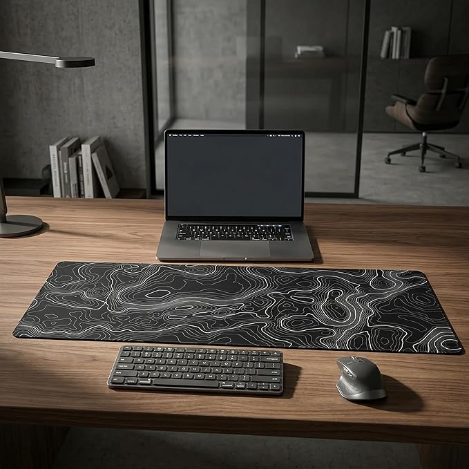AQQA Mouse Pad,Extended Large Gaming Mousepad mat with Non-Slip Rubber Base,Topographic Map Lines Contour Geographic Background,for Gaming Office Laptop Computer Men Women(29.5x16 Inch,Black)