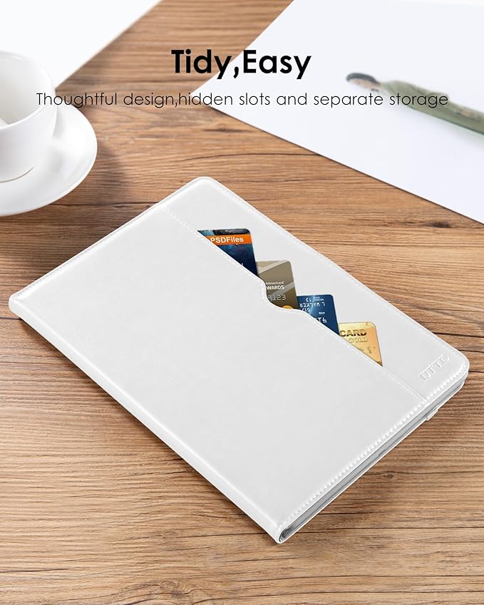DTTO for iPad 9.7 Inch 5th/6th Generation 2018/2017 Case with Apple Pencil Holder, Premium Leather Folio Stand Cover Case for Apple iPad 9.7 inch, Also Fit iPad Pro 9.7/Air 2/Air - White