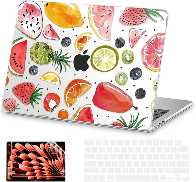 AKIT Compatible with MacBook Air 13 inch Case M5 2026 2025-2022 M4 M3 M2 A3449 A3240 A3113 A2681, Unique Hard Shell Laptop Case+Screen Protector+Keyboard Cover for MacBook Air 13.6 inch, Fruits