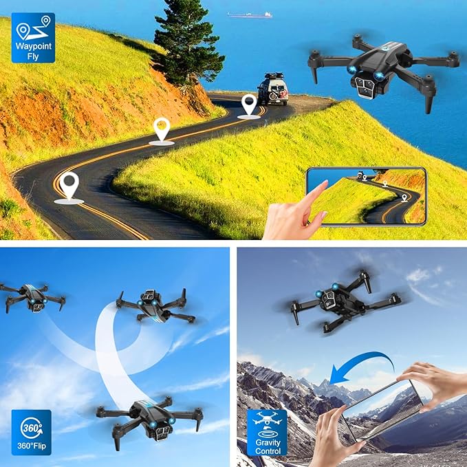 Drone with Camera 1080P HD, Mini Drone for Beginners Kids Adults, RC Quadcopter with 2 Batteries, Carrying Case, Stable Hover, Trajectory Flight, Gravity Control, One Key Take Off/Land, Black
