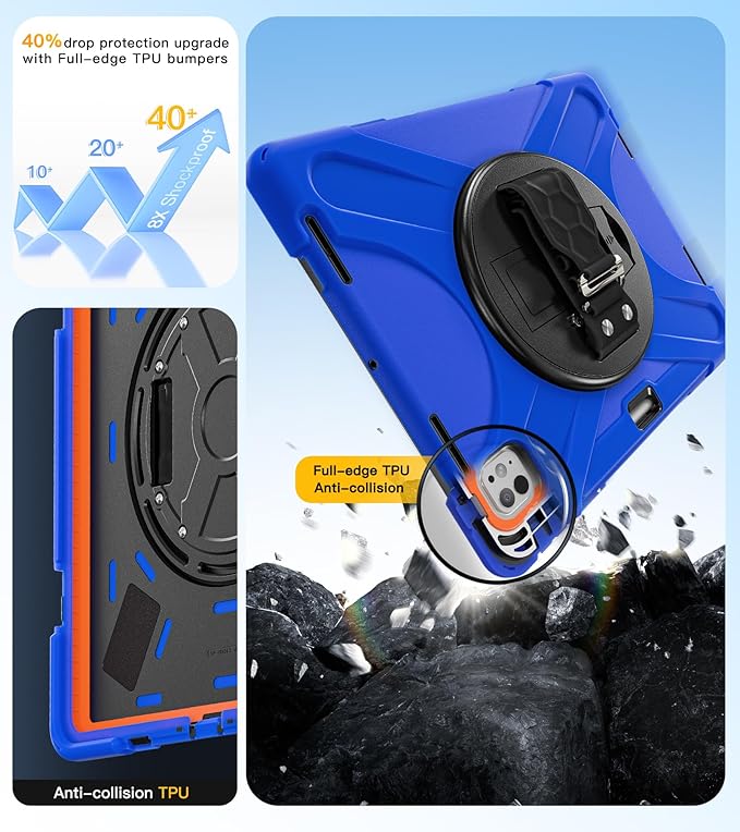 BRAECN for iPad Pro 13 inch Case M5 2025 & M4 2024 Heavy Duty Shockproof Protective with Pencil Holder Screen Protector 360°Rotating Stand Handle & Shoulder Strap Full Body Cover Kids Friendly